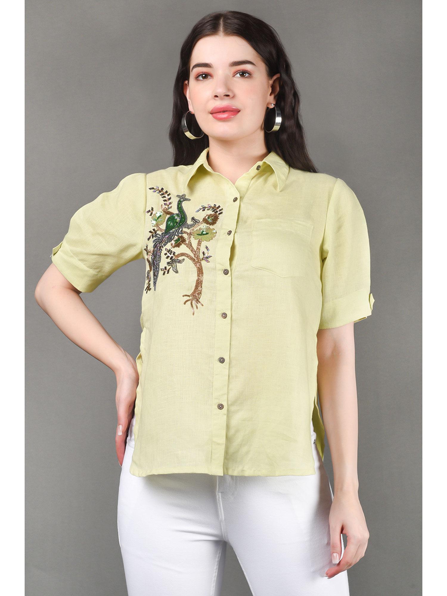 peafowl motif shirt