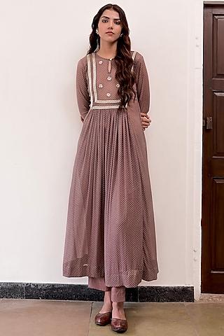 peanut brown chiffon dew drop gathered kurta set