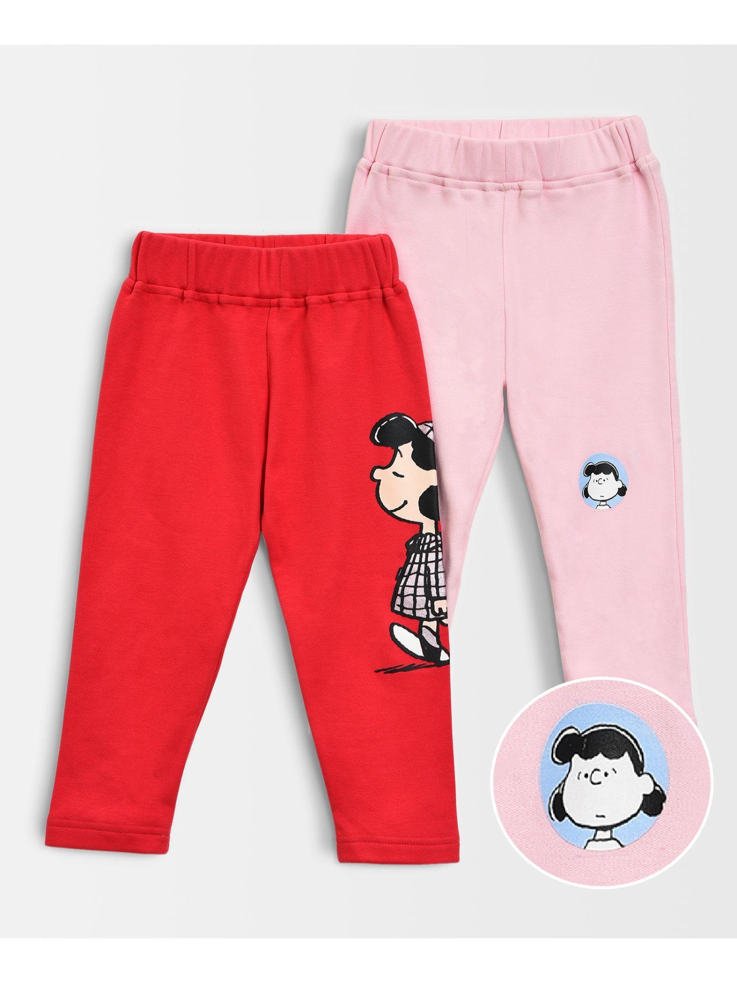 peanuts printed cotton leggings for baby girl (pack of 2)