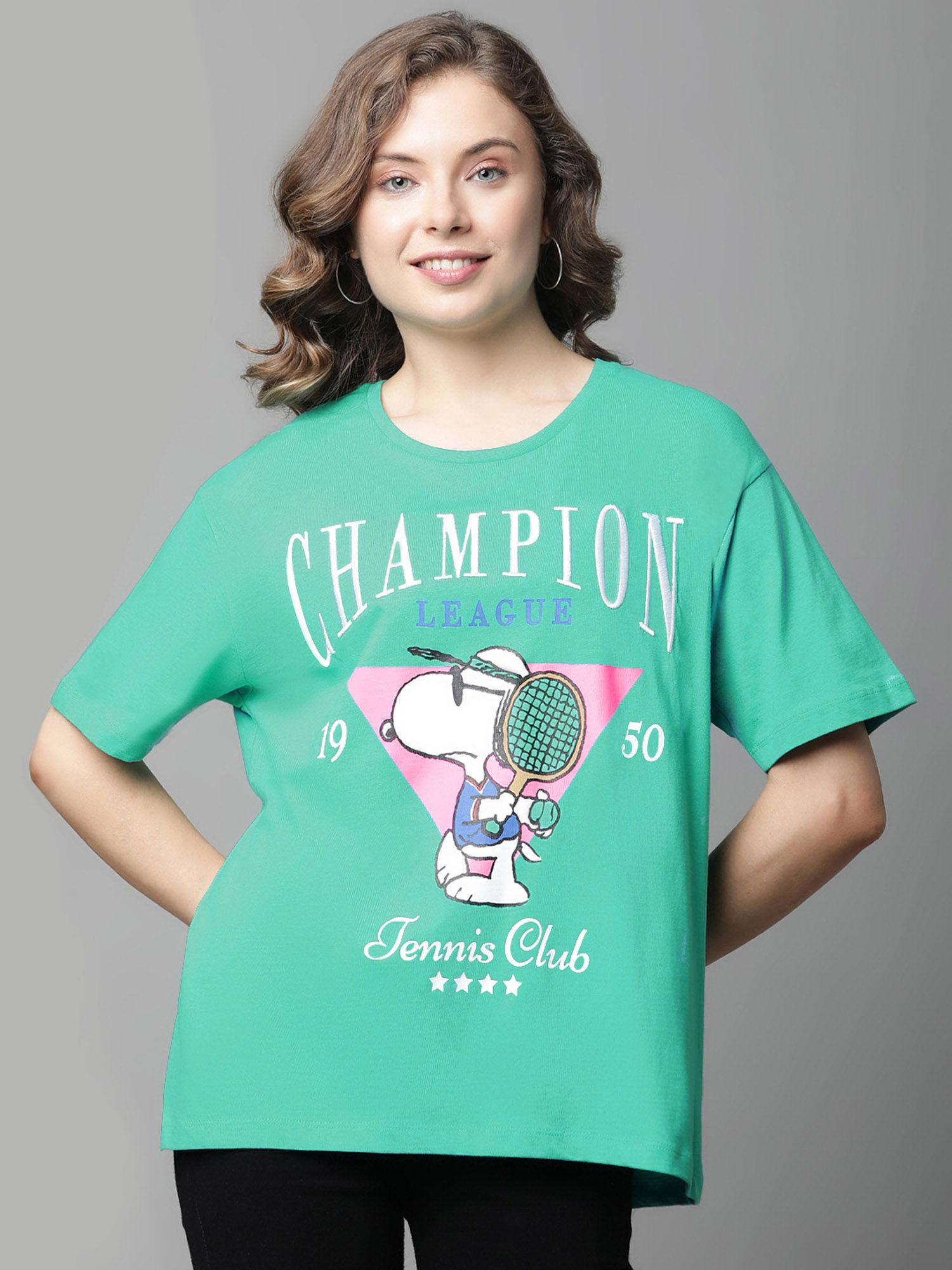 peanuts printed green t-shirt for women