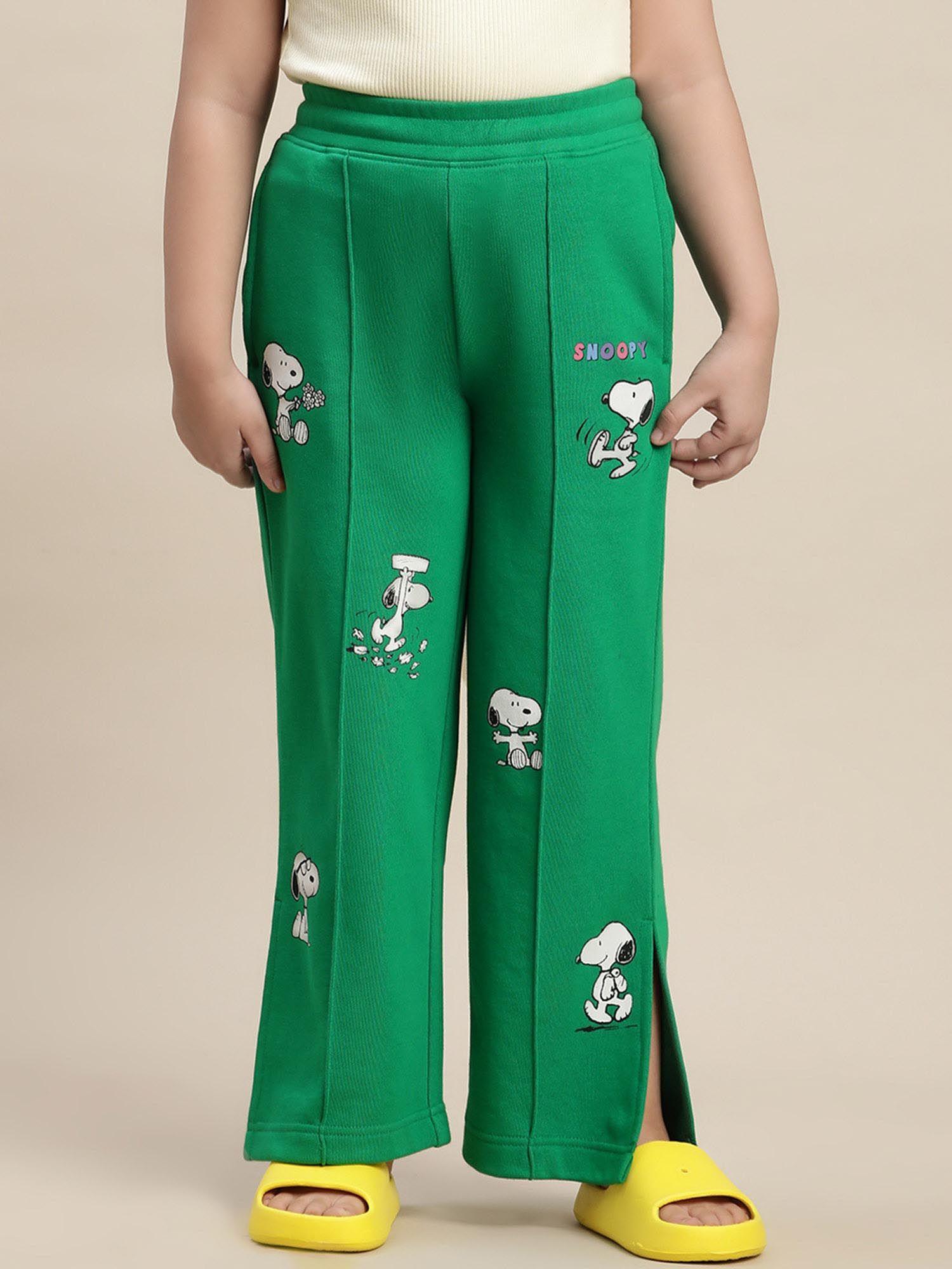 peanuts printed green trouser for girls