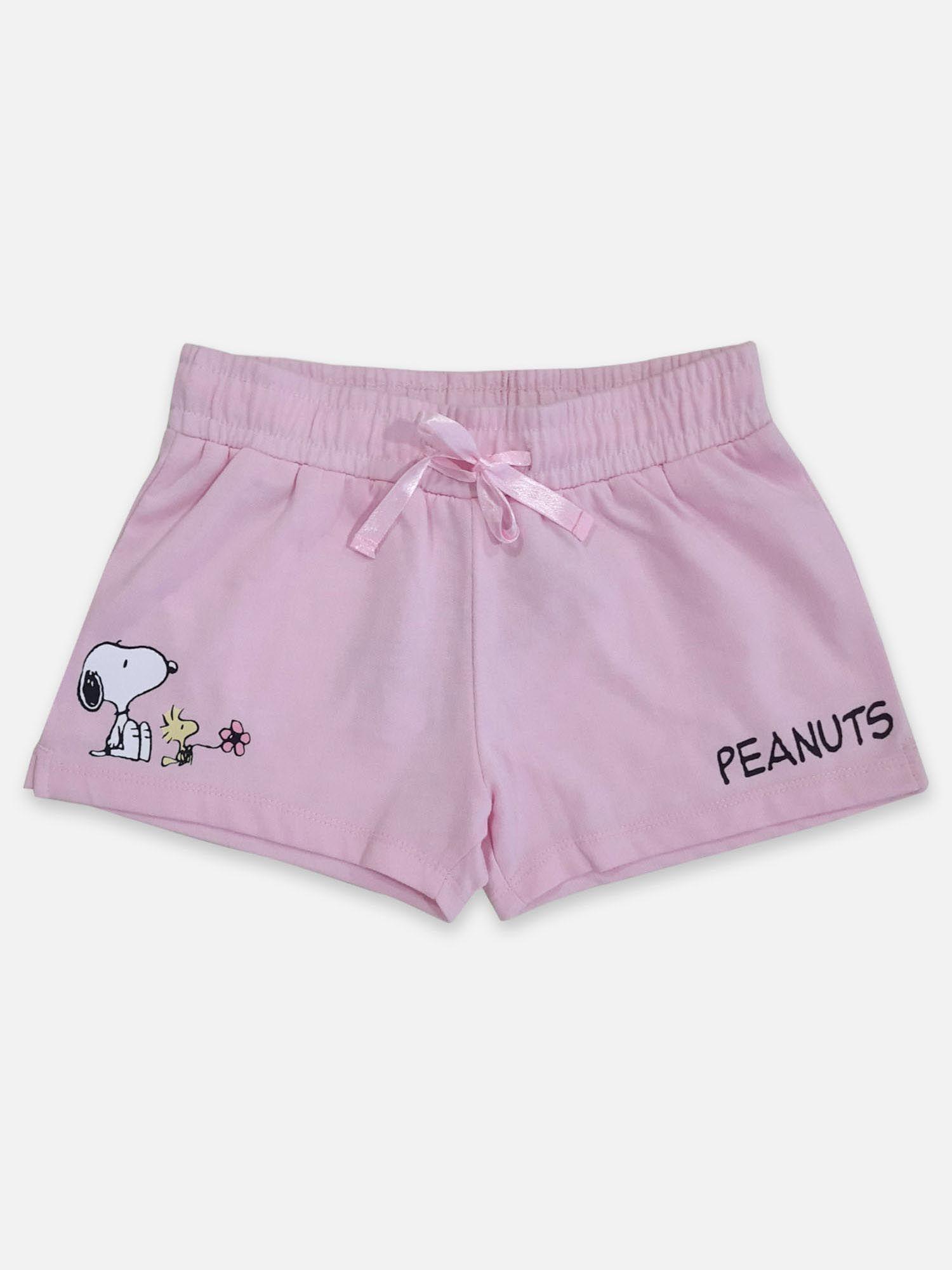 peanuts printed pink shorts for girls