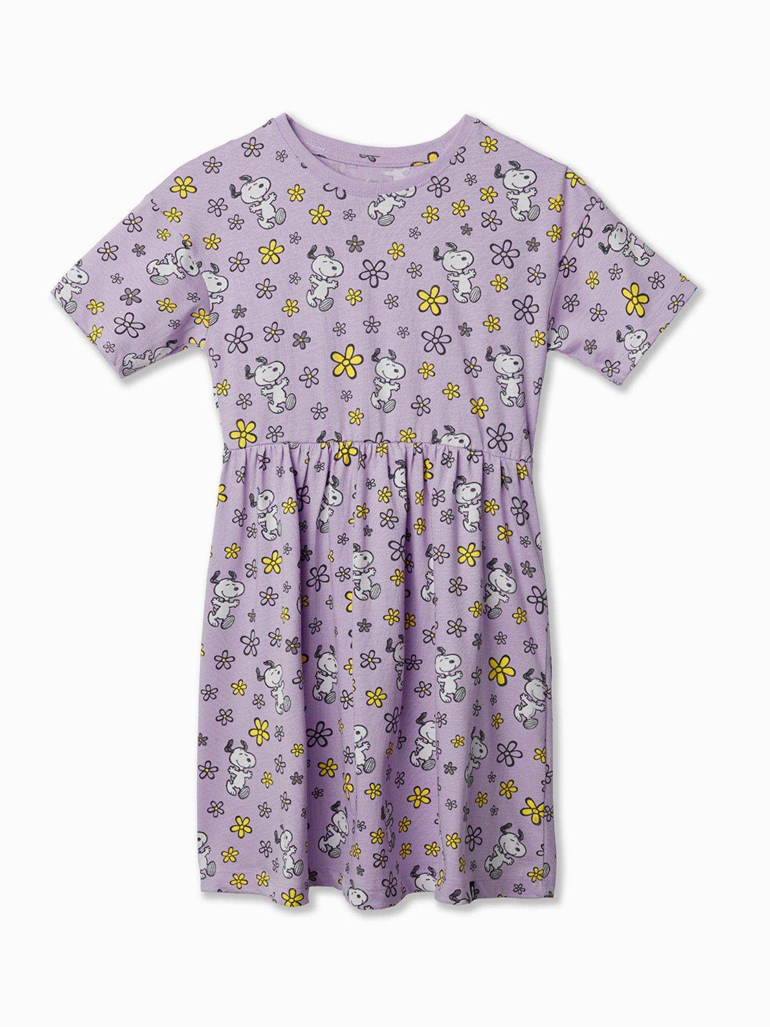 peanuts snoopy floral pattern girls gathered dresses