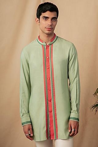 pear green printed paneled kurta