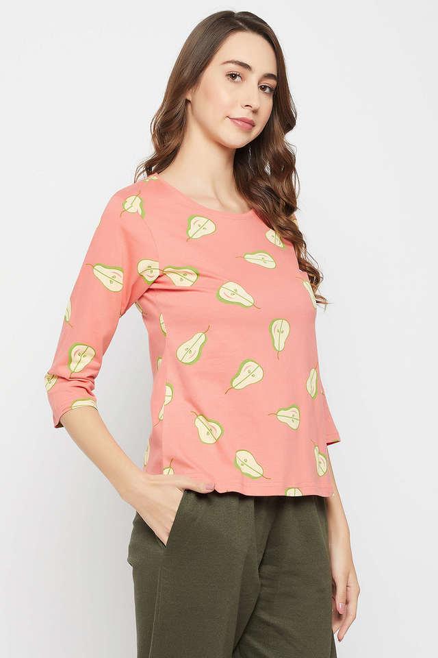 pear print top in peach colour - cotton