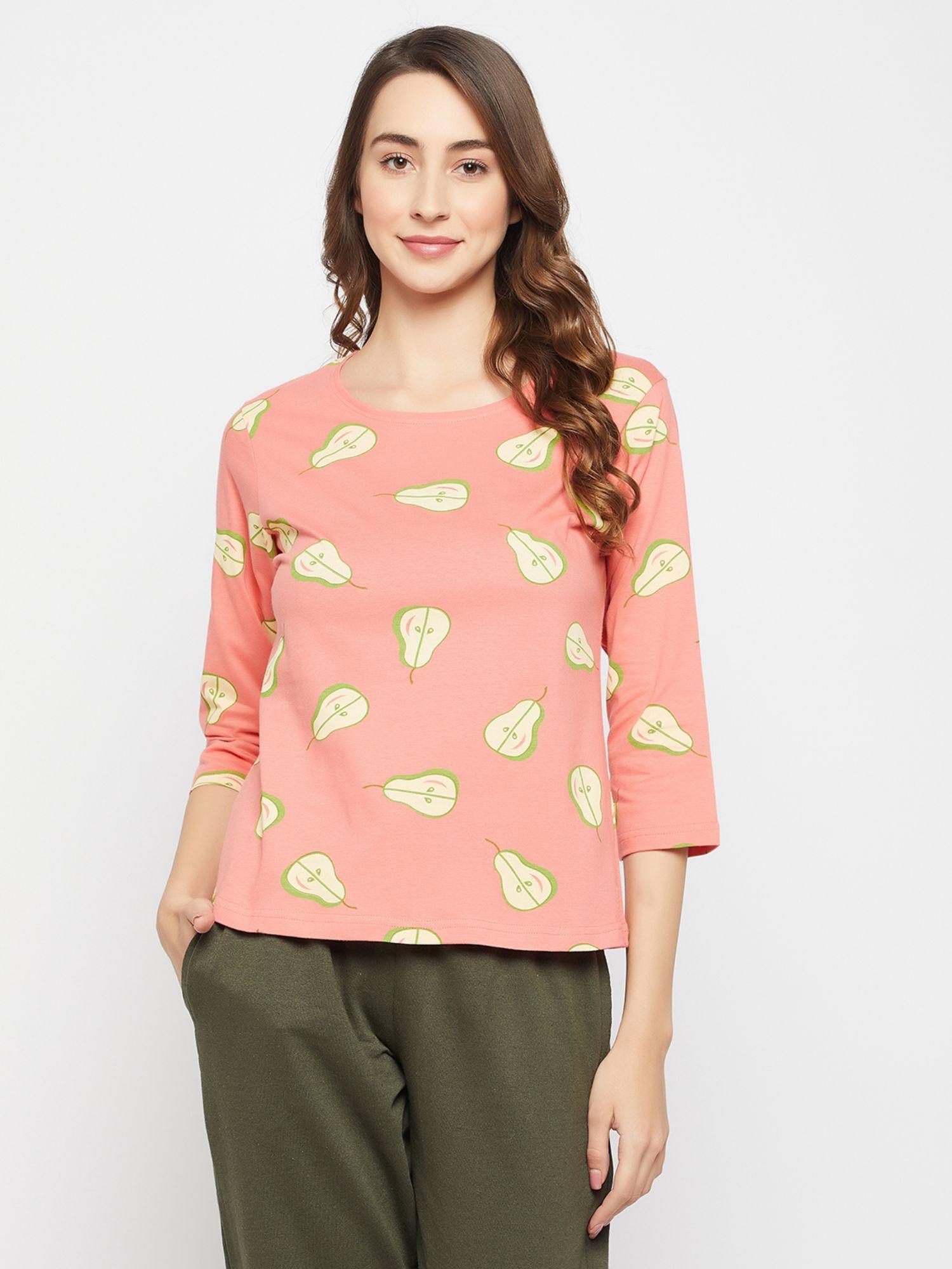 pear print top peach colour pure cotton