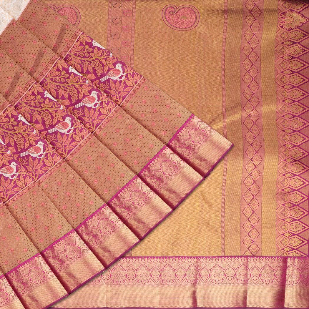 pearl white kanjivaram silk saree with floral buttis