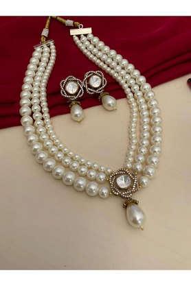 pearl american diamond choker necklace set