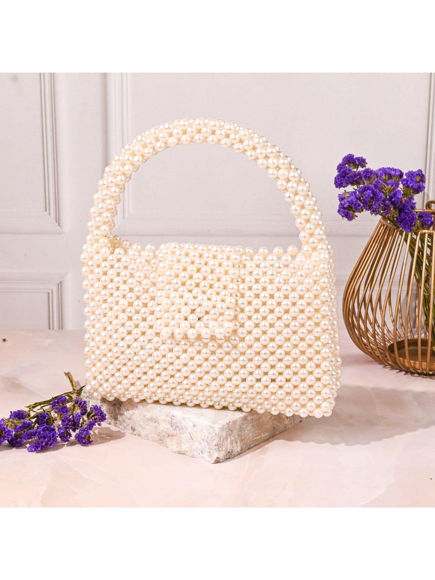 pearl beaded white clutch