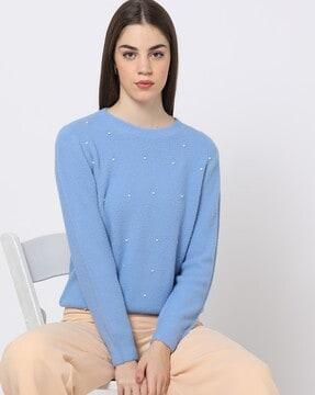 pearl embellished round-neck pullover