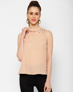 pearl embellished sleeveless top