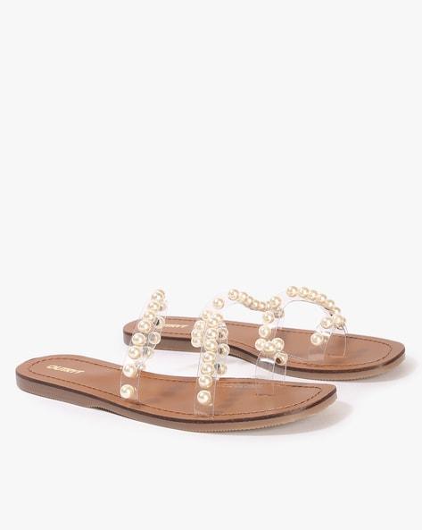 pearl embellished toe-ring sandals