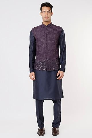 pearl grey embroidered bundi jacket