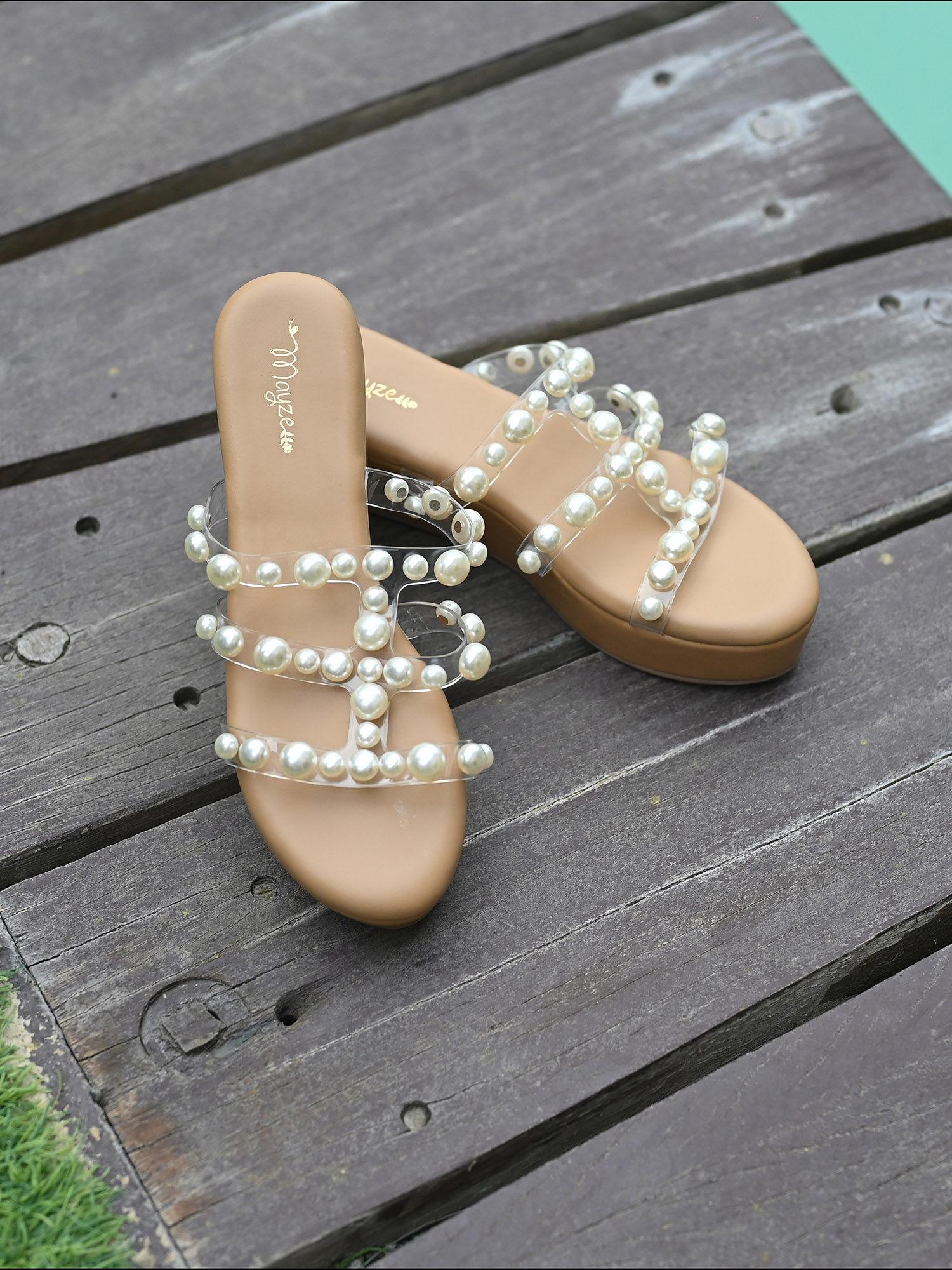 pearl pillow nude wedges