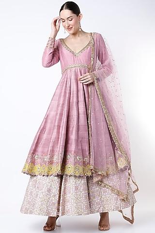 pearl pink embroidered anarkali set