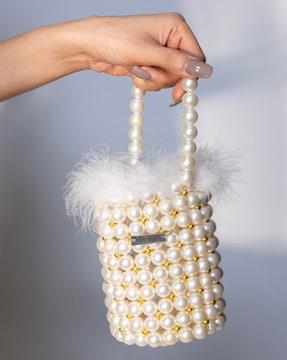 pearl studded handbag with metal accent