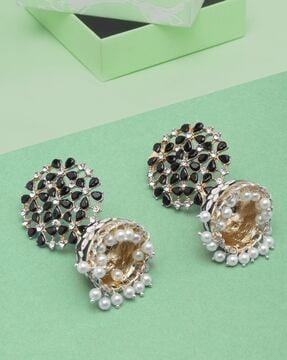 pearl-studded jhumka earrings