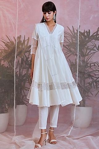 pearl white chanderi anarkali set