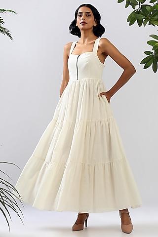 pearl white cotton maxi dress