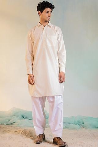 pearl white embroidered kurta set