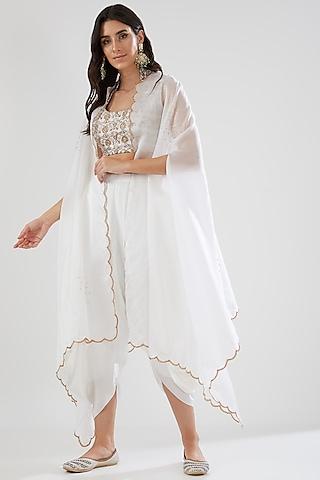 pearl white organza cape set