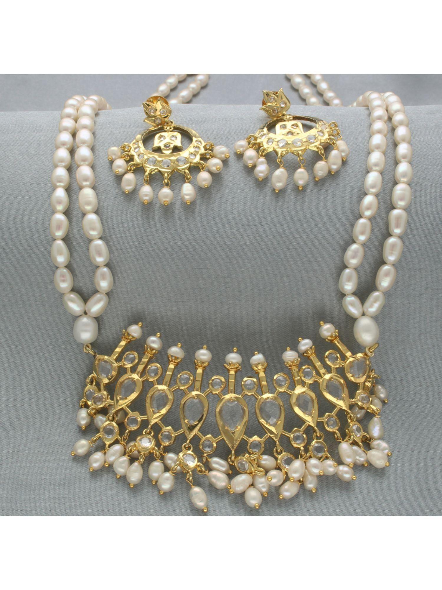 pearls dharna 2 lines pearl white necklace