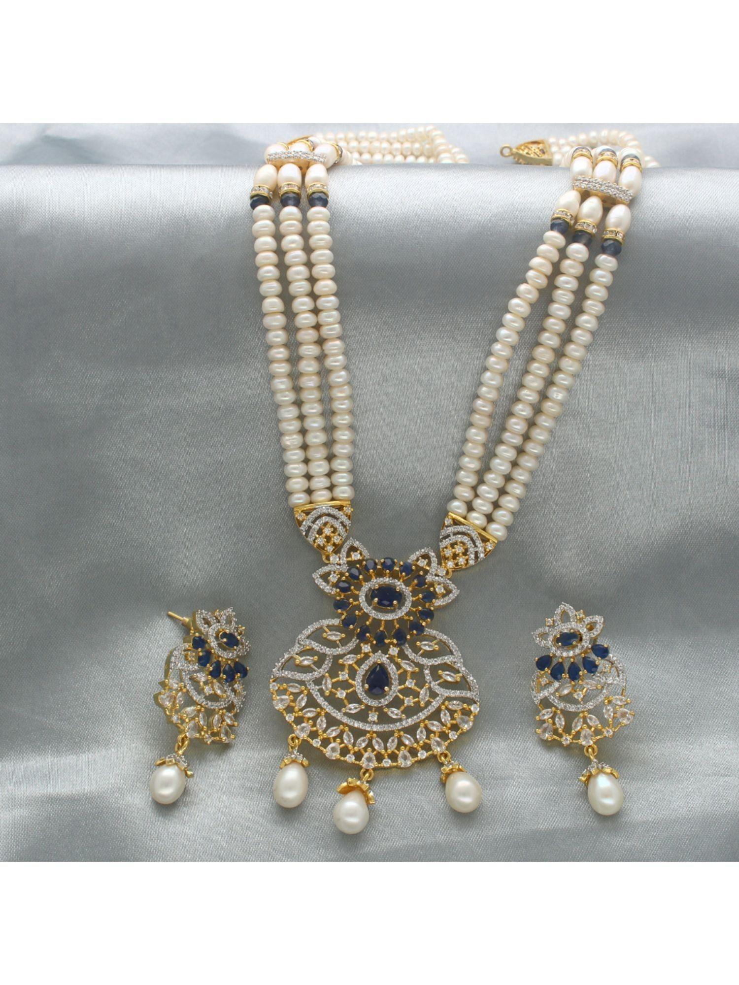 pearls heena 3 lines rani haar navy blue necklace