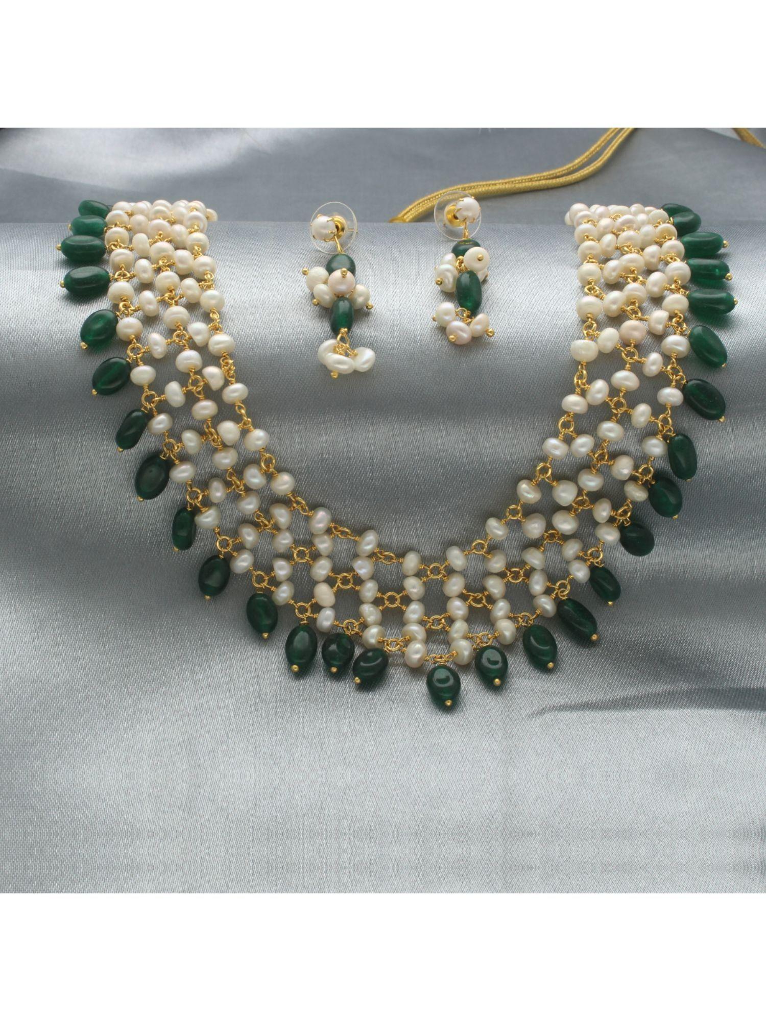 pearls jagrati 1 line pearl green necklace