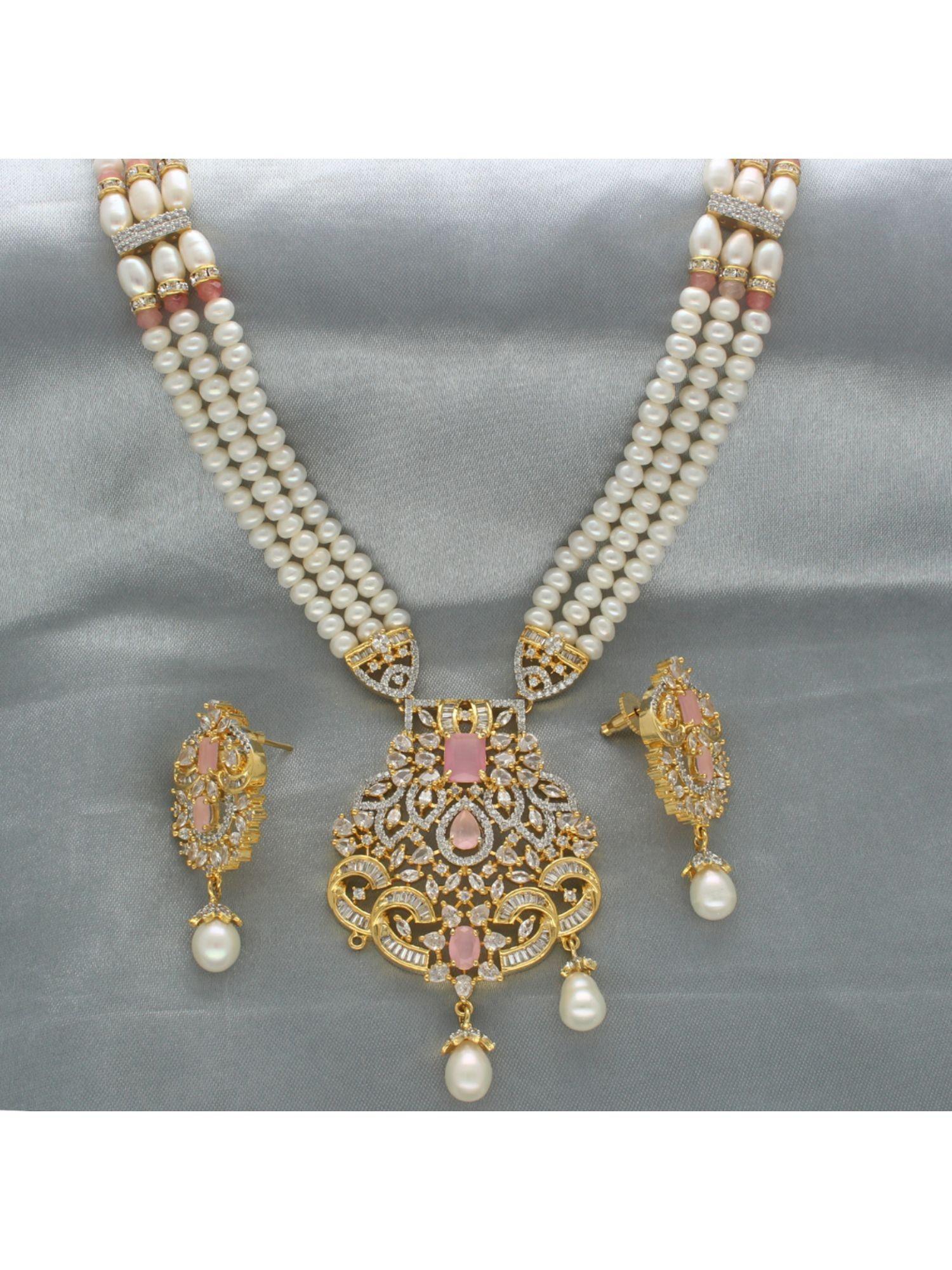 pearls vanya 3 lines rani haar pink necklace