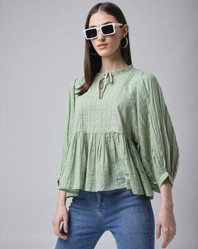 peasant top with ruffled neckline