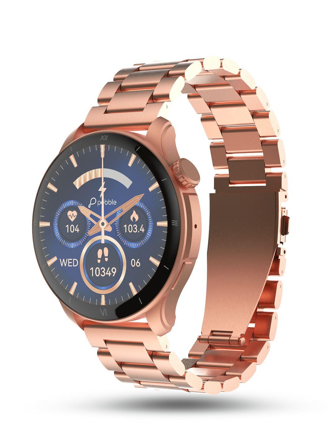 pebble 1.43" amoled display luxury smartwatch always on display bt calling rotating crown