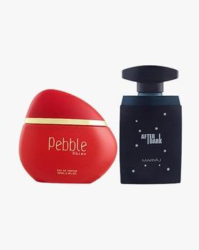 pebble shine eau de parfum perfume 100 ml for women & after dark eau de parfum woody aromatic perfume 100 ml for men + 2 parfum testers