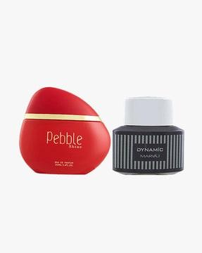 pebble shine eau de parfum perfume 100 ml for women & dynamic eau de parfum perfume 100 ml for men + 2 parfum testers