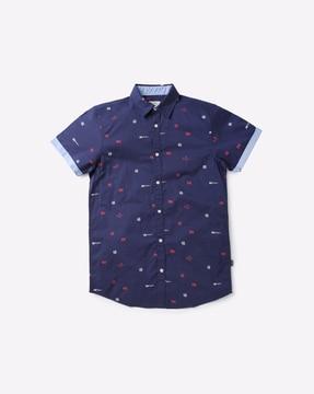 pedro printed spread collar shirt