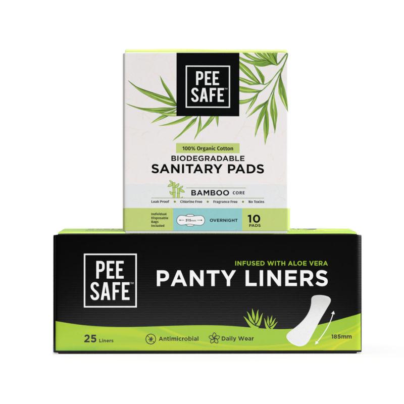 pee safe combo of sanitary pads (overnight) 10 n with aleo vera panty liners 25n