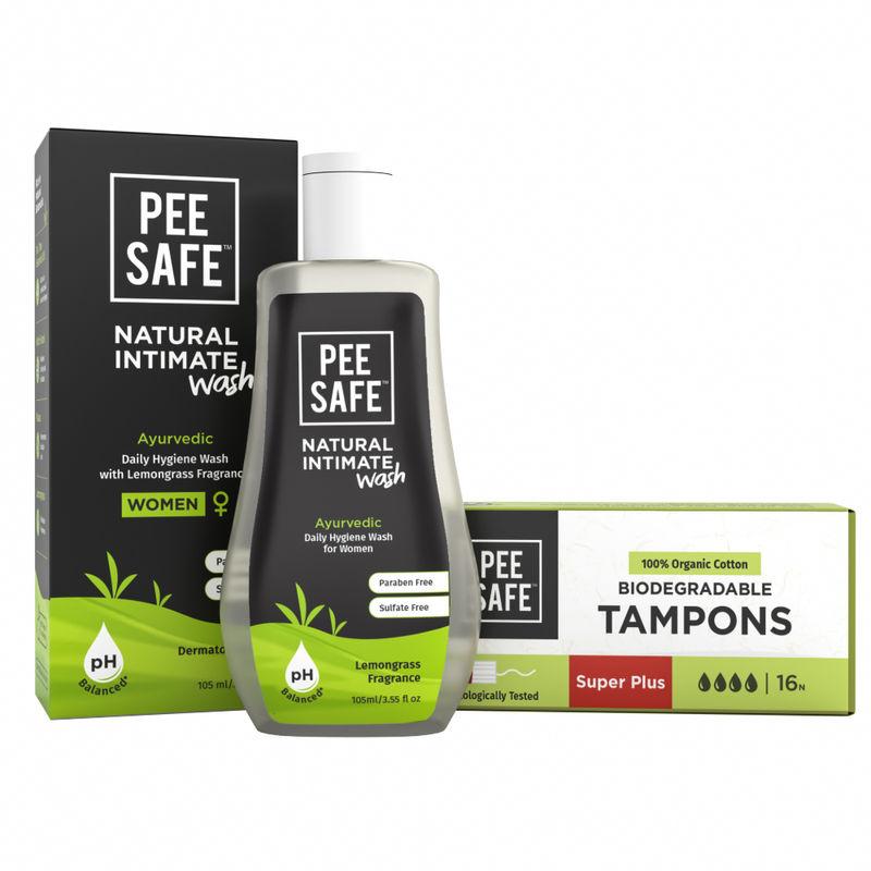 pee safe intimate wash women & organic cotton tampon super plus