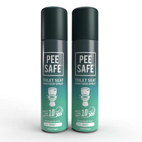 pee safe toilet seat sanitizer spray (75ml - pack of 2) - mint| reduces the risk of uti & other infections | kills 99.9% germs & travel friendly | anti odour, deodorizer