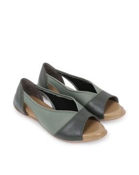 peep-toe slip-on flat sandals