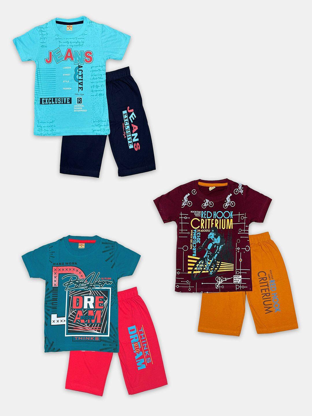 peerless wear boys pack of 3 printed pure cotton t-shirt with shorts