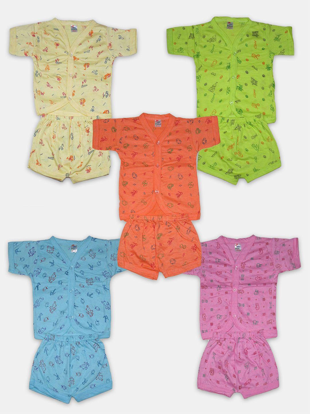 peerless wear infants pack of 5 printed pure cotton shirt with shorts
