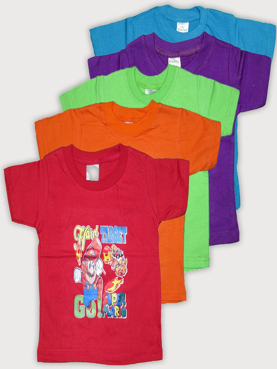 peerless wear kids pack of 5 graphic printed round neck cotton t-shirt