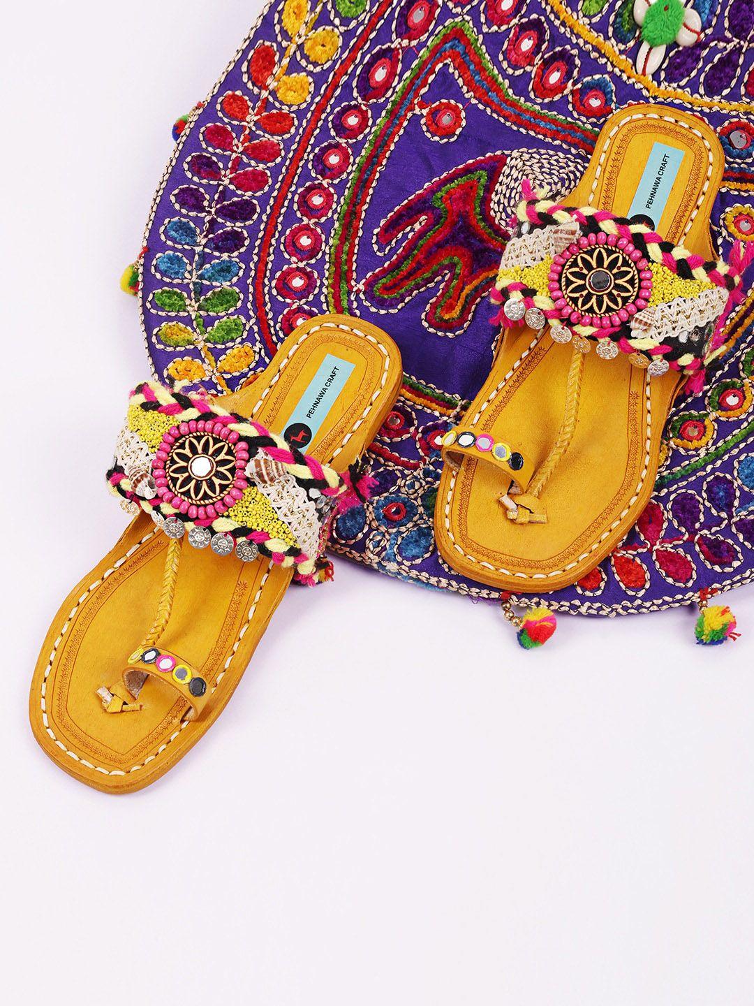 pehnawacraft embellished leather ethnic one toe flats