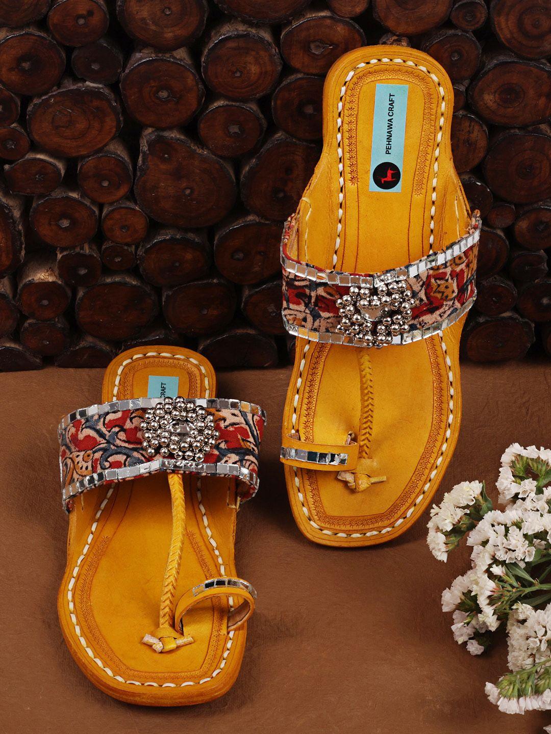 pehnawacraft embellished leather ethnic one toe flats