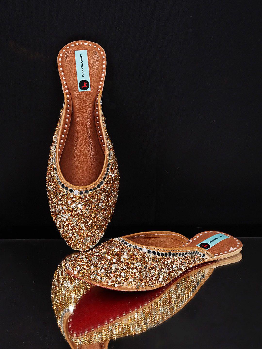 pehnawacraft embellished leather mules