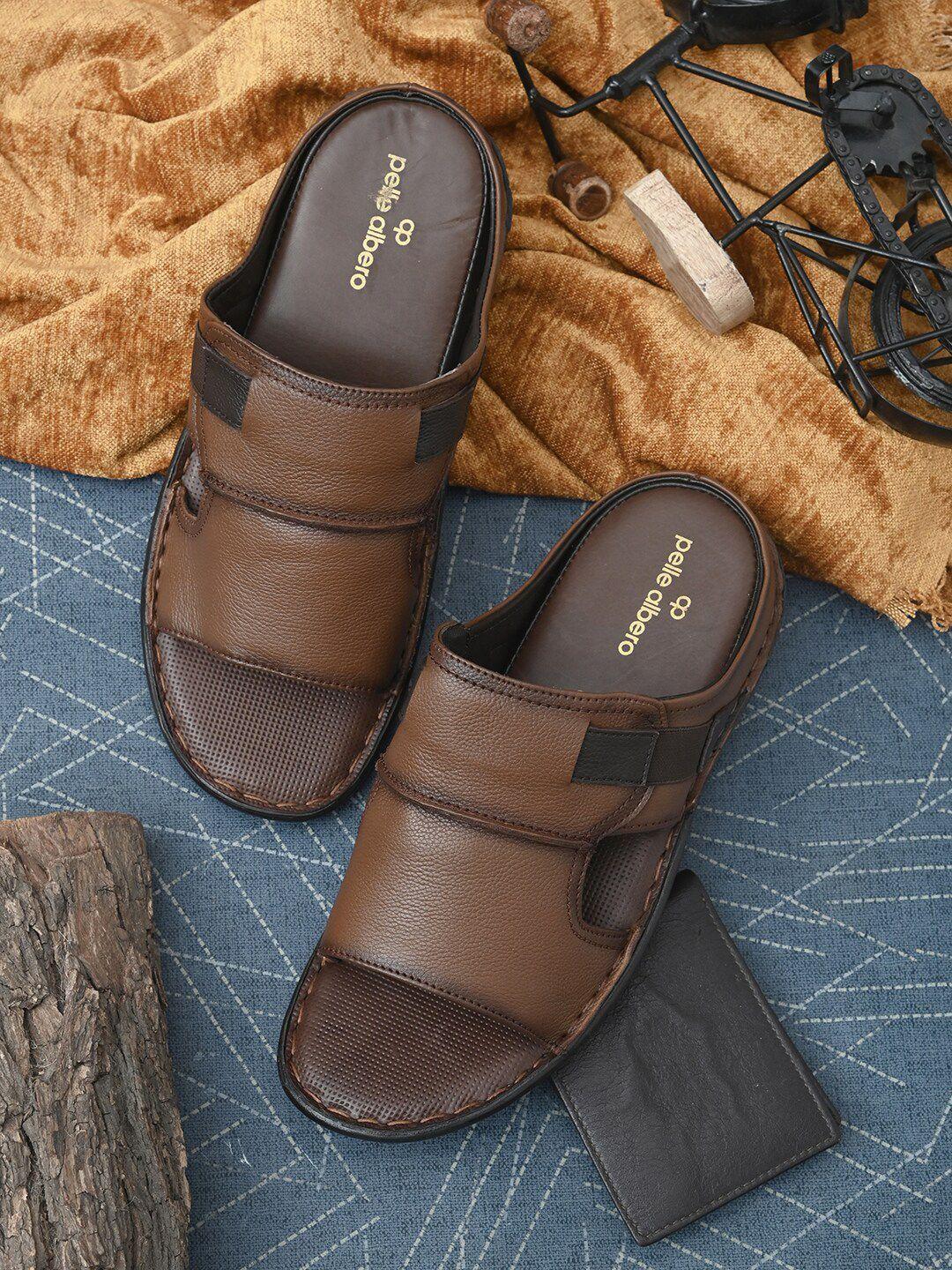 pelle albero men brown & gold-toned leather comfort sandals