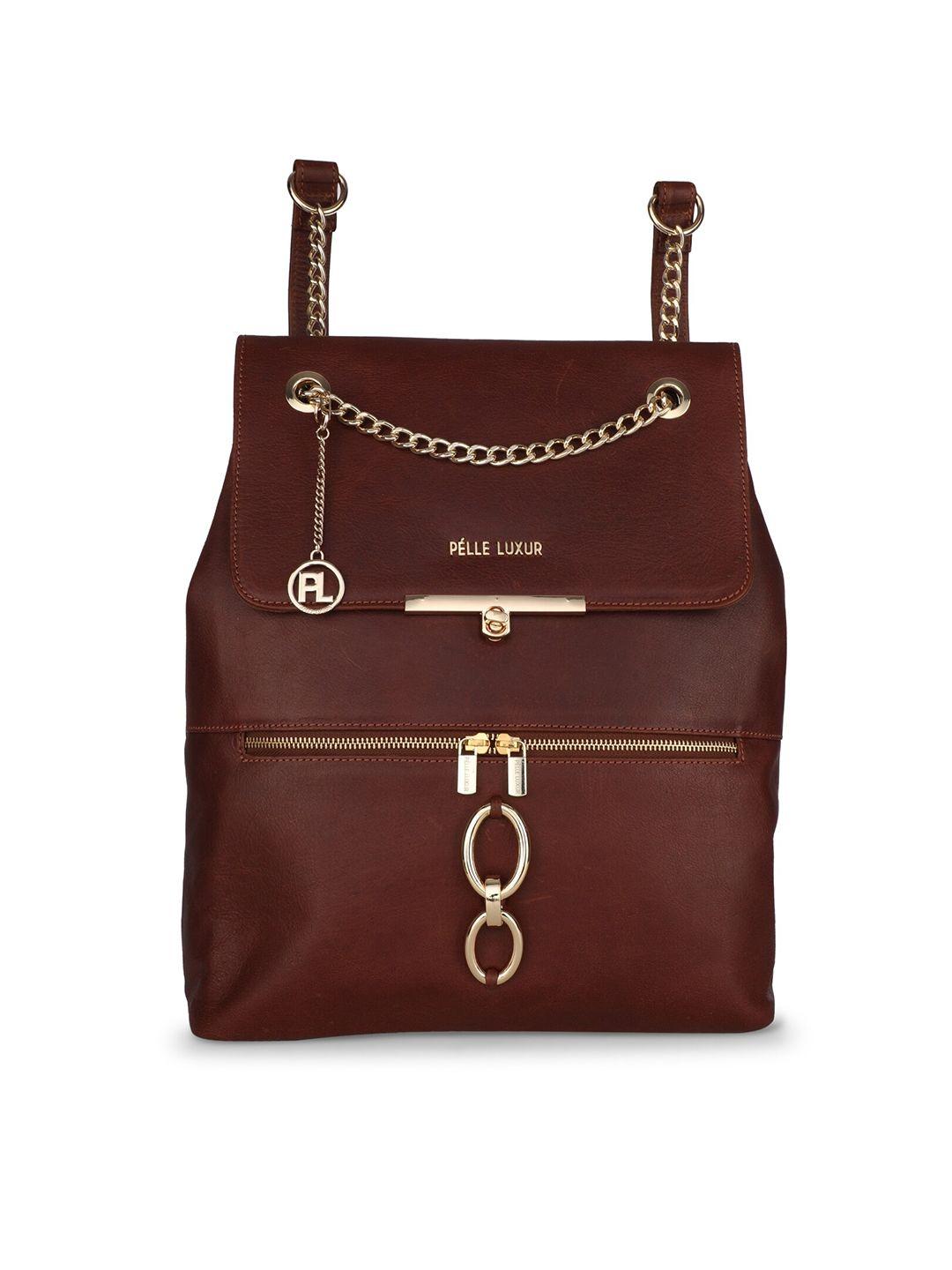 pelle luxur women brown & gold-toned leather backpack
