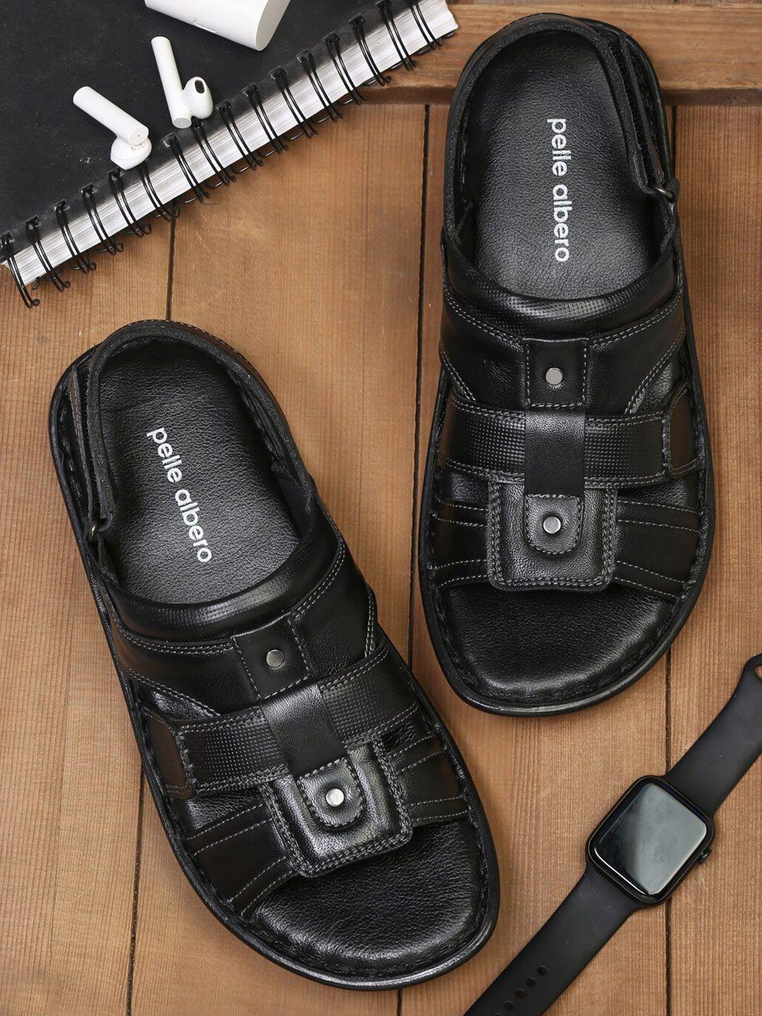 pelle albero men black leather comfort sandals