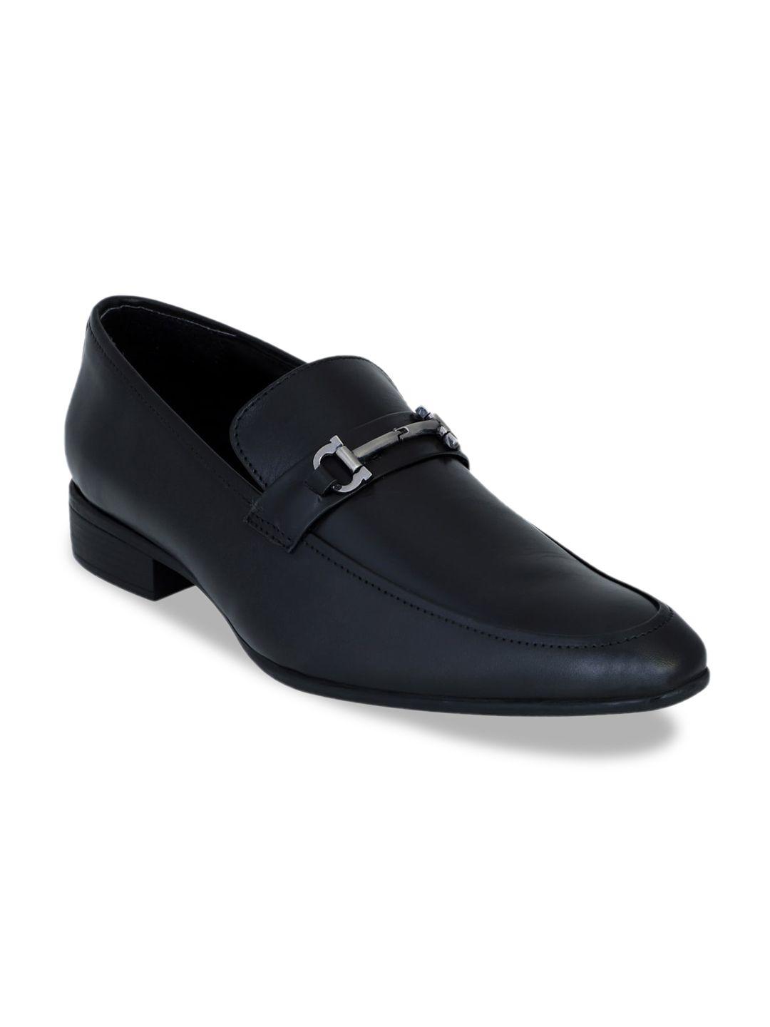 pelle albero men black solid leather formal slip-ons