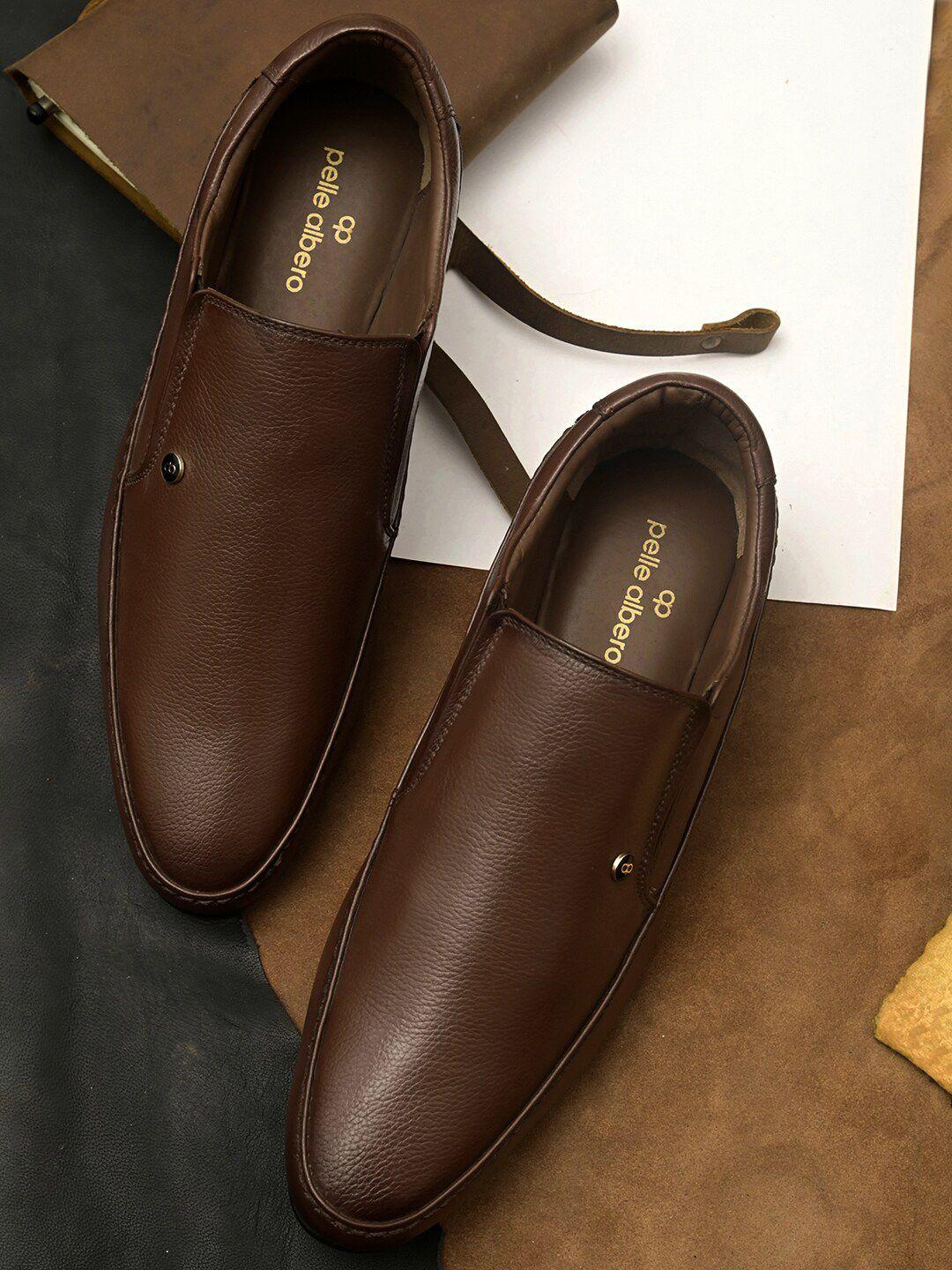 pelle albero men brown solid formal leather slip on shoes