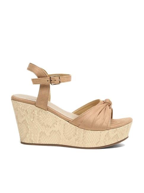 pelle albero women's beige ankle strap wedges